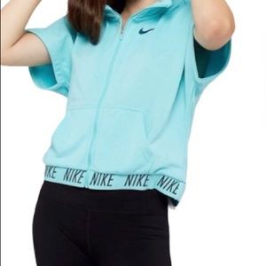 Nike Dry Core Studio Short Sleeve Hoodie Grey Pink Gym